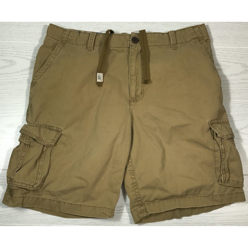 Aeropostale Y2K Cargo Shorts Men 40 Brown Drawstring Canvas Cotton Military Hike